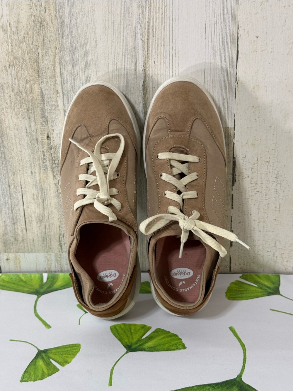 Dr. Scholl's Beige Suede and Canvas Low-Top Sneakers